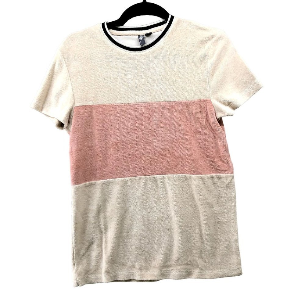 Asos Terry T Shirt Mens XS Colorblock Neutral Beige Tan Short Sleeve Crewneck‎